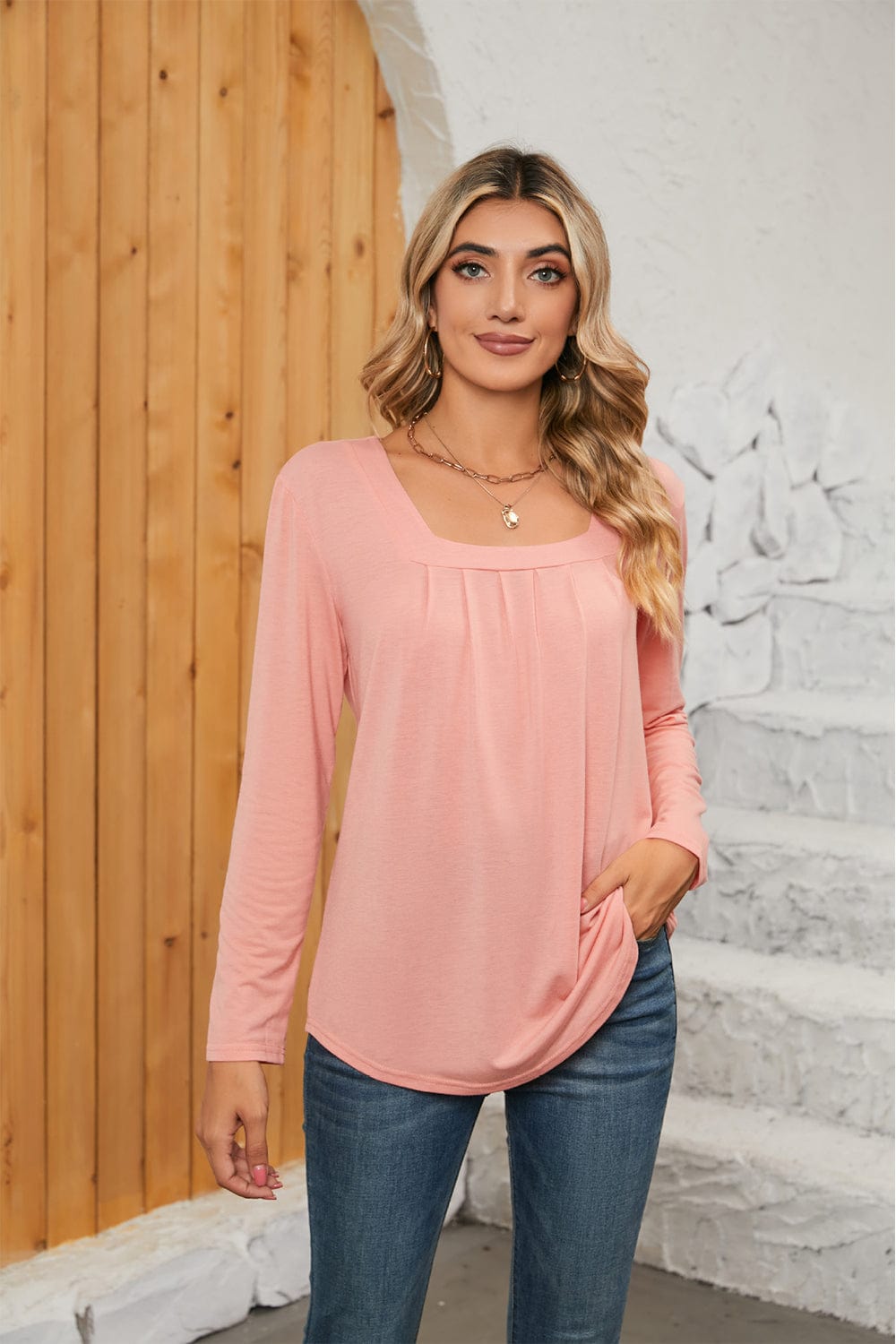 Full Size Square Neck Long Sleeve T-Shirt