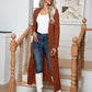 Cable-Knit Open Front Cardigan with Pockets