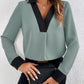 Women's Ava Contrast Trim V-Neck Long Sleeve Blouse