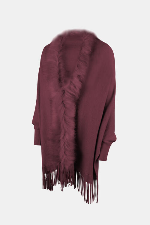 BeautifulMe Fringe Open Front Long Sleeve Poncho