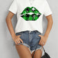 Plaid Lip Graphic Round Neck T-Shirt