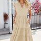 Ruched Notched Cap Sleeve Dress
