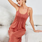 Brick Red Scoop Neck Spaghetti Strap Night Dress