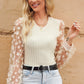 SOSPRING Full Size Textured Applique Long Sleeve Blouse