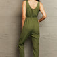 Moss Green Tied Sleeveless Jumpsuit with Pockets