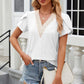 Eyelet V-Neck Petal Sleeve T-Shirt