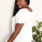 Double Take Full Size White Swiss Dot Puff Sleeve Square Neck Blouse