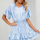 Smocked Tie Neck Flounce Sleeve Dress