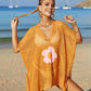 Openwork Flower V-Neck Short Sleeve Cover Up