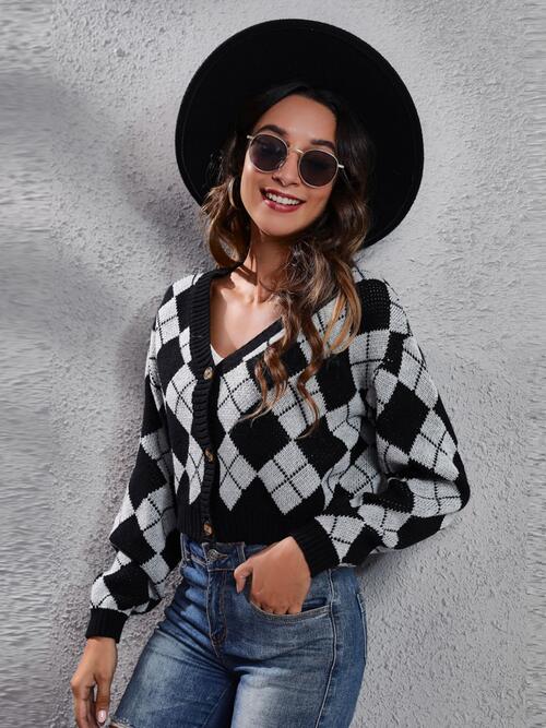 Fashion Mood Geometric Button Up Long Sleeve Cardigan