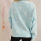 Heart Heathered Turtleneck Drop Shoulder Sweater