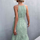 Printed Tie Waist Ruffle Hem Sleeveless Dress