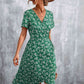 Full Size Floral Surplice Neck Flutter Sleeve Dress