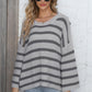One Size Round Neck Dropped Shoulder Striped Sweater
