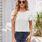 Eyelet Round Neck Petal Sleeve T-Shirt