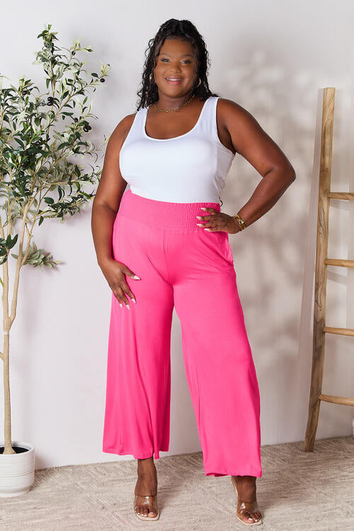 Double Take Full Size Smocked Wide Waistband Wide Leg Pants *