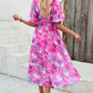 Larissa Bea Smocked Printed V-Neck Short Sleeve Dress