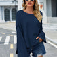 High-Low Slit Round Neck Long Sleeve Sweater
