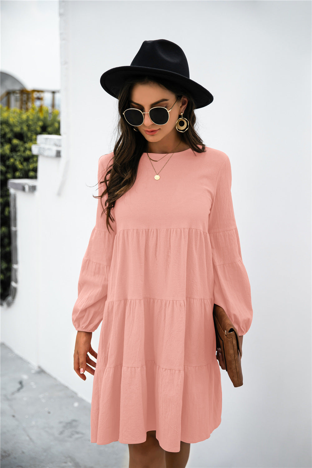 Women's Balloon Sleeve Keyhole Tiered Midi Dress