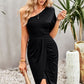 Ruched One-Shoulder Tulip Hem Midi Dress