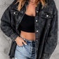 Button Up Pocketed Raw Hem Denim Jacket