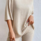 Round Neck Ribbed Top and Shorts Lounge Set