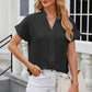 Notched Short Sleeve Blouse