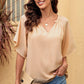 Gathered Detail Notched Neck Flutter Sleeve Top