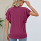 Women's JAYLEEN Full Size Notched Neck Flutter Sleeve Tee