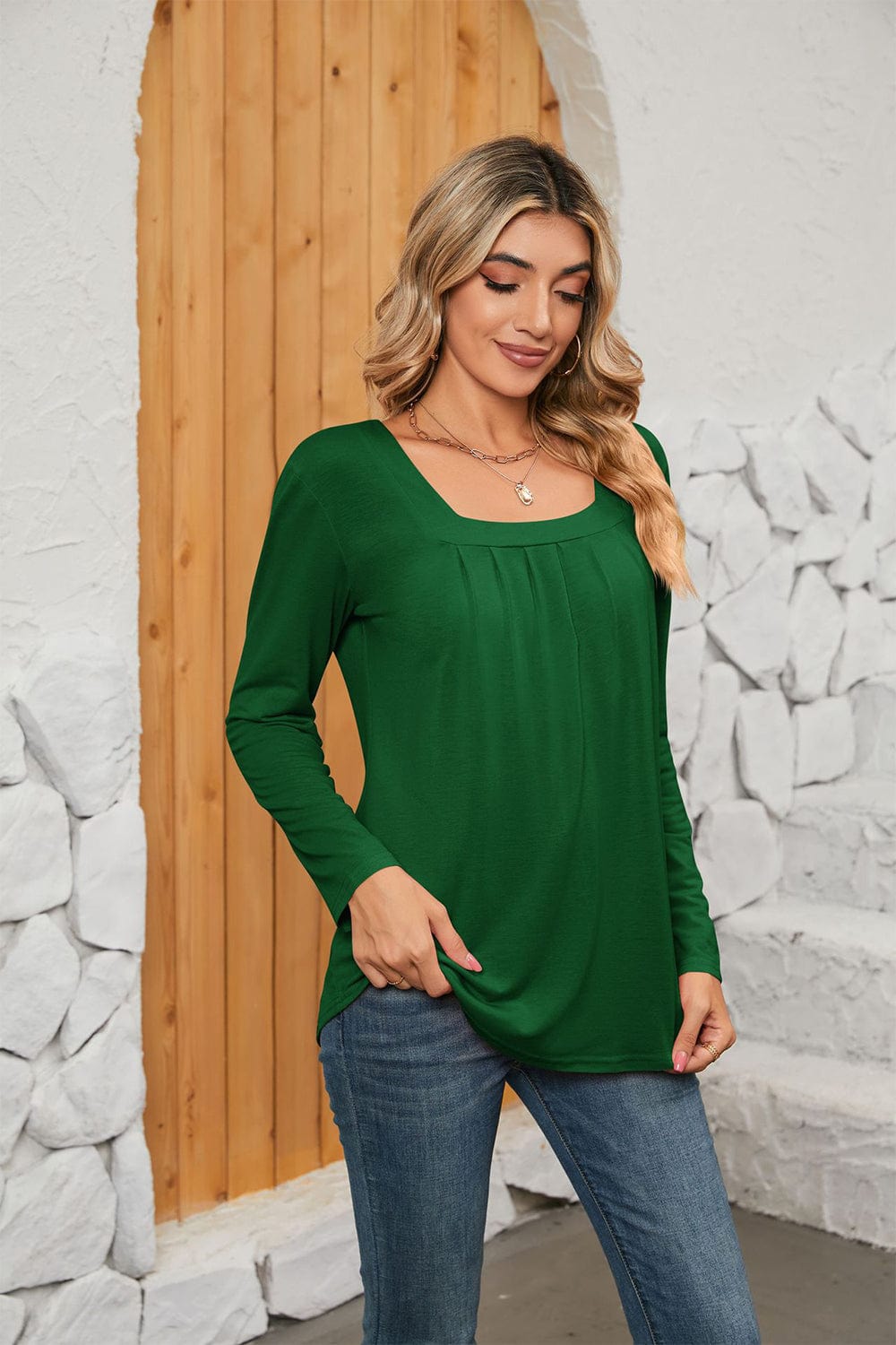 Full Size Square Neck Long Sleeve T-Shirt