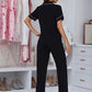 Women's Contrast Piping Lapel Collar Short Sleeve Top and Pants Pajama Set