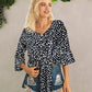 Tied Printed Button Up V-Neck Blouse