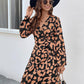 OhSoMini Caramel Brown Printed Surplice Long Sleeve Dress