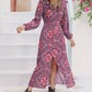 Purple Printed Long Sleeve Slit Midi Dress