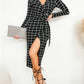 Full Size Plaid Long Sleeve Slit Dress