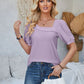 Eyelet Asymmetrical Neck Short Sleeve T-Shirt