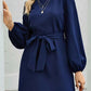 Tied Boat Neck Balloon Sleeve Mini Dress