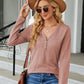 Full Size Cable-Knit Long Sleeve V-Neck T-Shirt