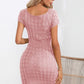 Decorative Button Round Neck Short Sleeve Sweater Dress
