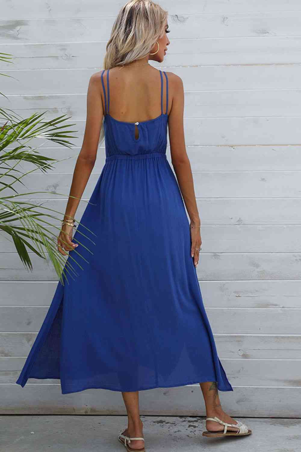 Cobalt Blue Double-Strap Side Slit Dress