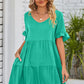 SO BOHO Full Size V-Neck Flounce Sleeve Tiered Dress