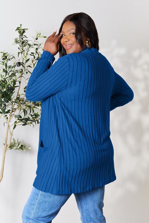 Basic Bae Full Size Ribbed Open Front Cardigan with Pockets *