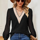Openwork V-Neck Long Sleeve T-Shirt