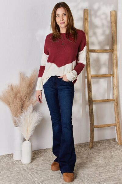 Hailey & Co Full Size Color Block Dropped Shoulder Knit Top *