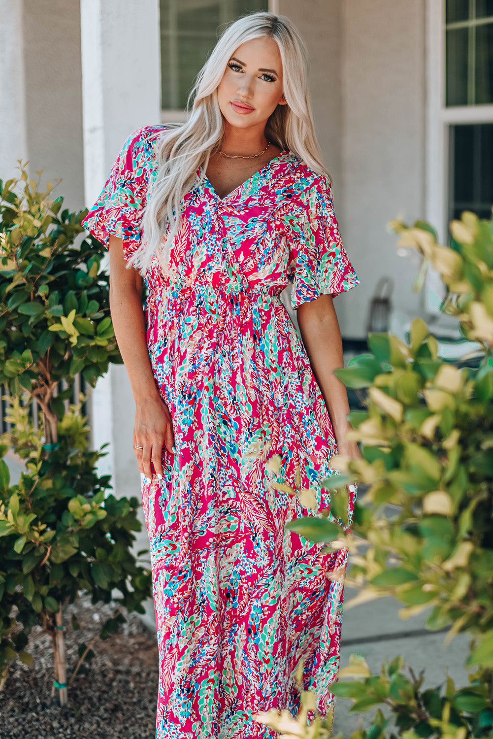 Women's Multicolored V-Neck Maxi Dress