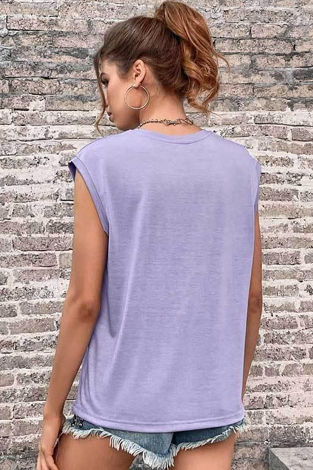 Women's Round Neck Cap Sleeve Top