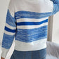 Striped Collared Neck Long Sleeve Sweater