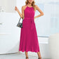 Pleated Spaghetti Strap Tie Waist Midi Dress