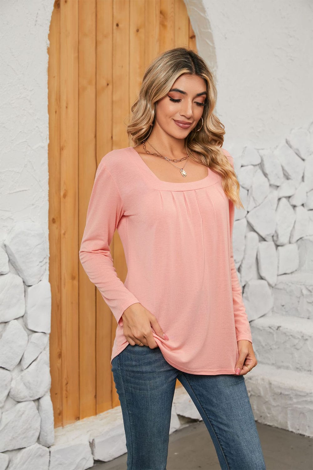 Full Size Square Neck Long Sleeve T-Shirt