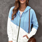 Women's Full Size Color Block Zip Up Drawstring Hooded Jacket